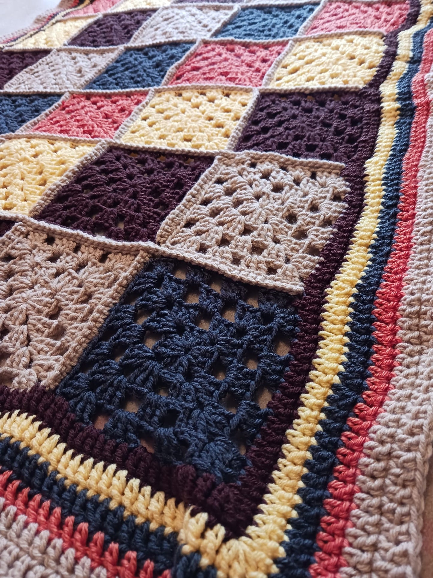 Earth Colours Patchwork Knit Blanket at AuntHill.ca