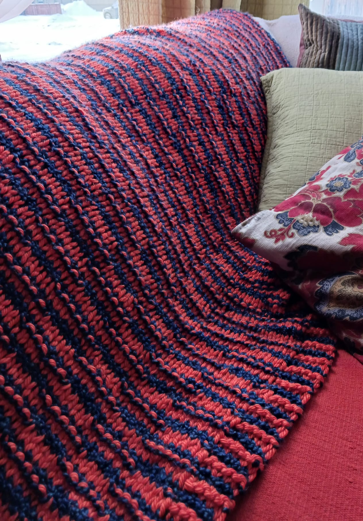 Orange and Blue Knit Blanket at AuntHill.ca